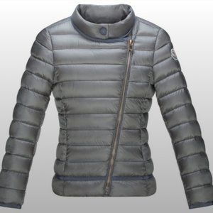 Girls Moncler Asymetrical Zipper Grey Jacket